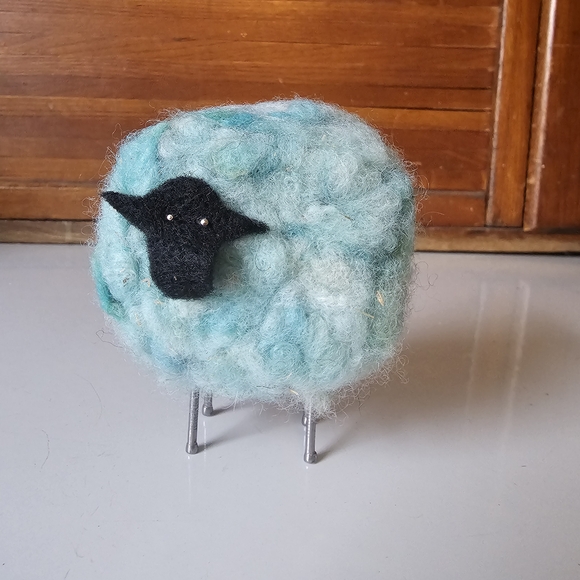 Handmade Other - Handmade Shetland Felted Wool Sheep Figurine Aqua Blue New